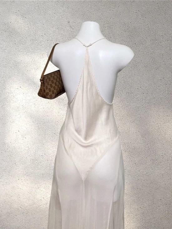 RARE VTG Victoria’s Secret 100% Silk Cream Sheer Maxi Dress - Picture 3 of 9